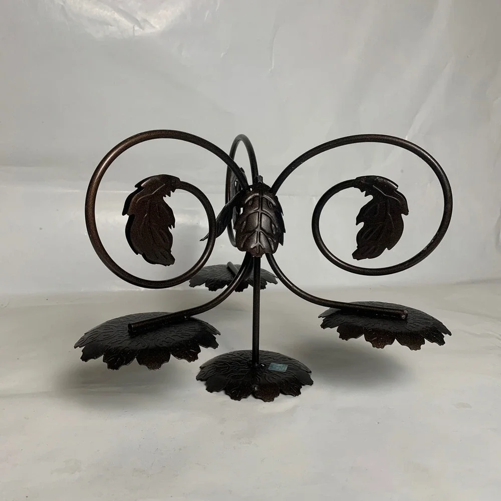 PartyLite Leaf Viking Candle Holder Rustic Bronze Leaf Scroll 4-Tier Metal